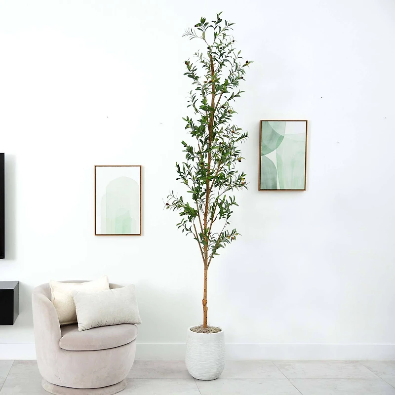 9ft. Potted Artificial Olive Tree with Natural Trunk