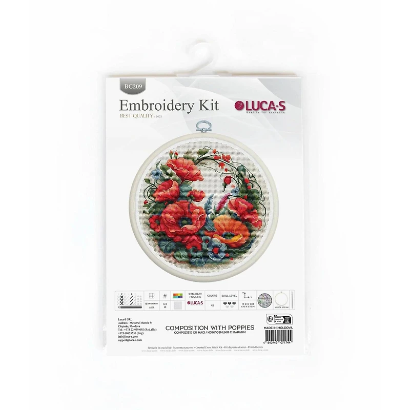Luca-S Composition with Poppies Counted Cross Stitch Kit with Display Hoop