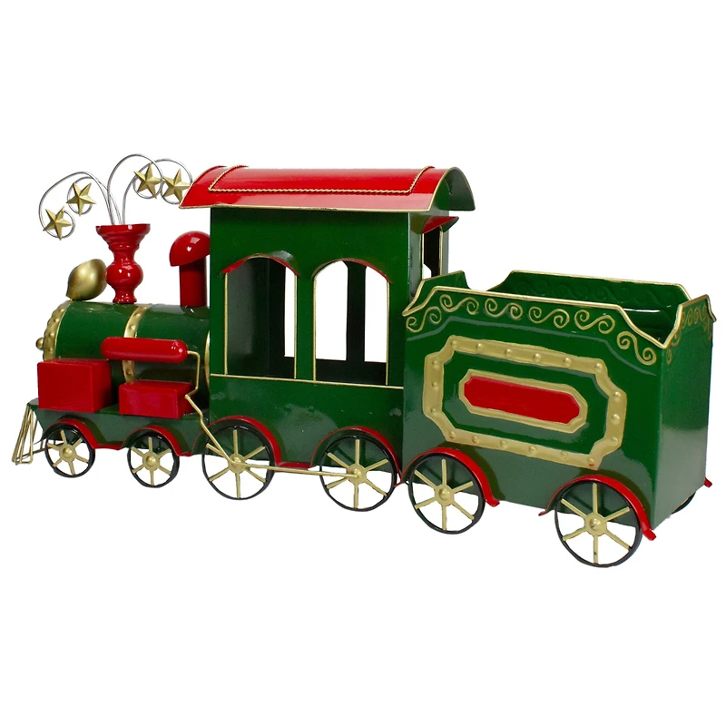 34'' Green, Red and Gold Metal Train Figurine Tabletop Christmas Decoration