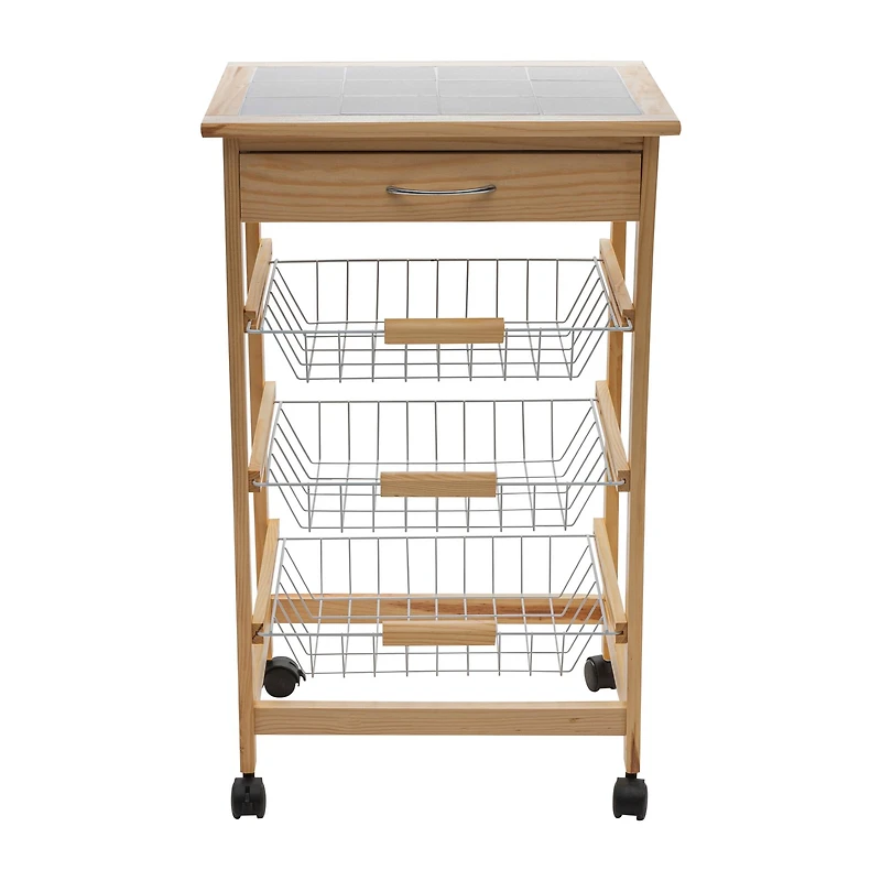 Organize It All 3-Tier Basket & Drawer Kitchen Cart