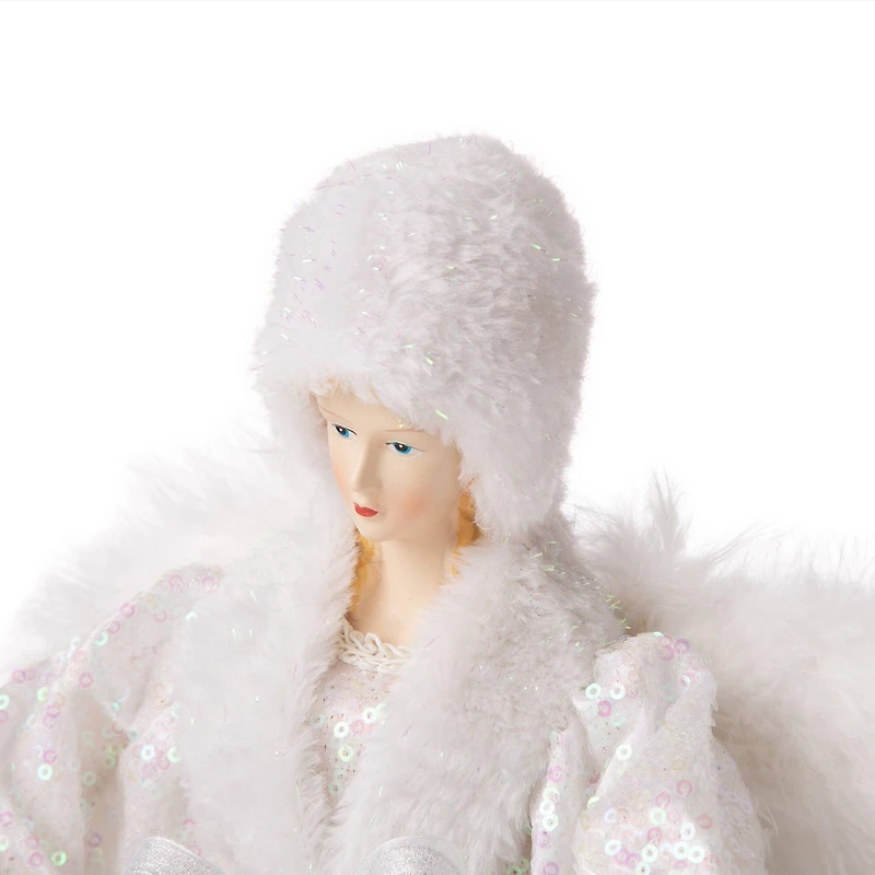 Glitzhome® 16" White Faux Fur Christmas Angel Tree Topper