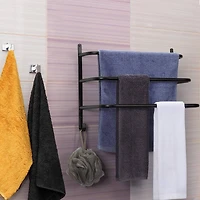 Black Metal Bathroom Towel Bar Wall Mounted Rack with Hooks