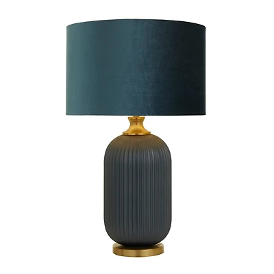 Blue Velvet Transitional Table Lamp, 26" x 16" x 16"