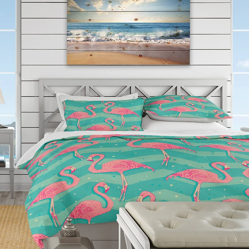 Designart 'Pink Flamingo Birds' Tropical Bedding Set