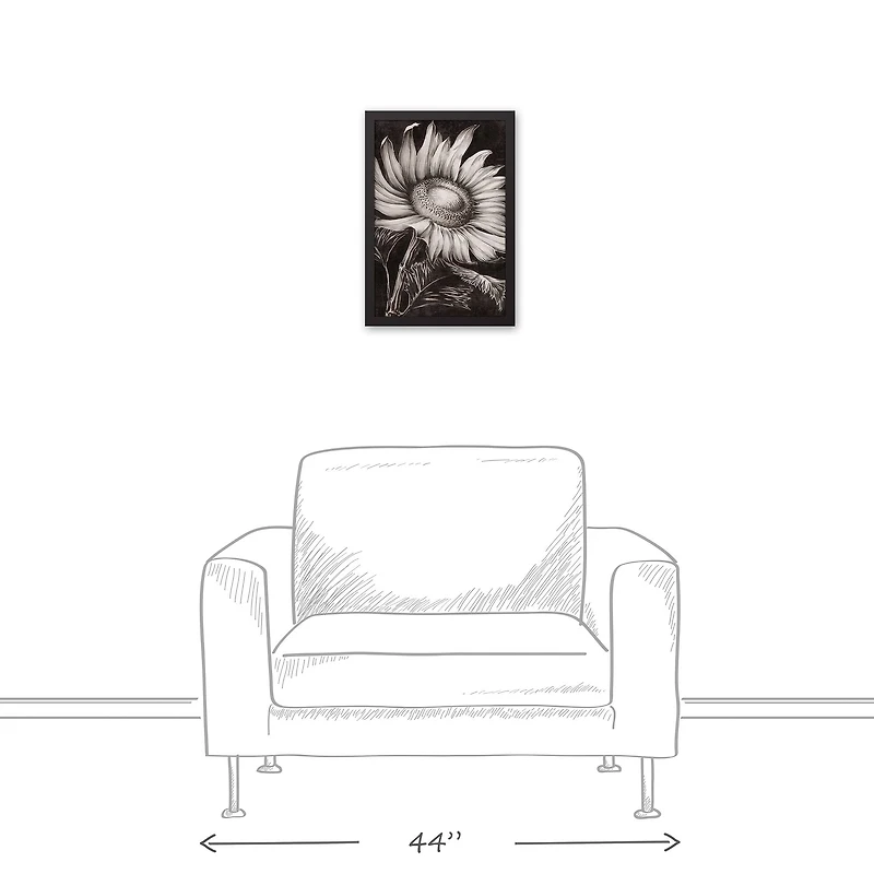 White Sketched Sunflower Black Framed Canvas