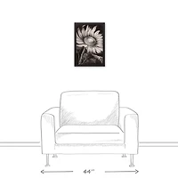 White Sketched Sunflower Black Framed Canvas
