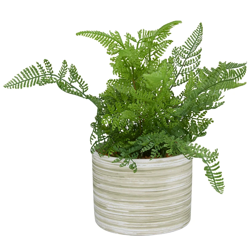The Novogratz 13" Green Faux Foliage Fern Artificial Plant With Patterned Round Pot