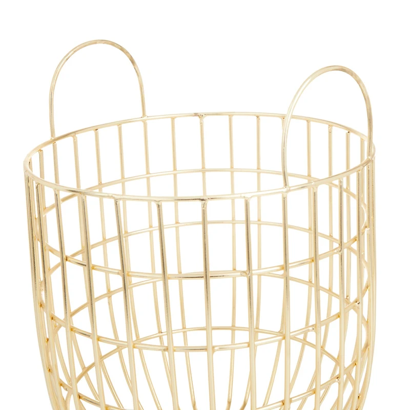 Set of 2 Gold Iron Contemporary Storage Baskets, 17" x 11" x 11"