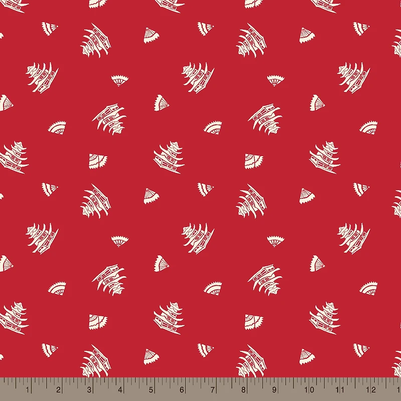 Springs Creative World Piece Red Pagoda Cotton Fabric