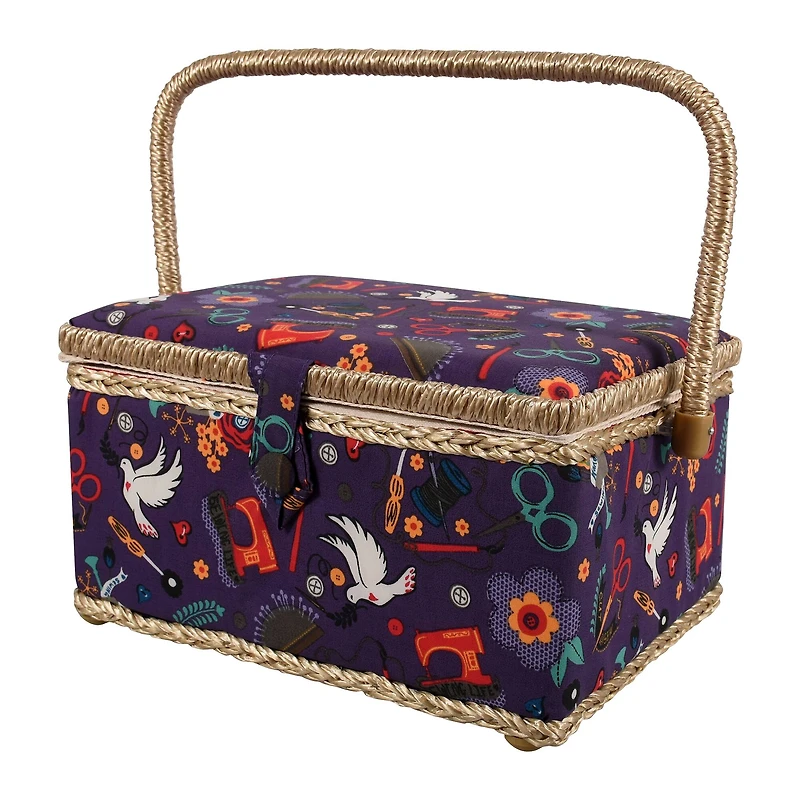 SINGER® Large Purple Notions Print Sewing Basket with Sewing Scissors & Notions