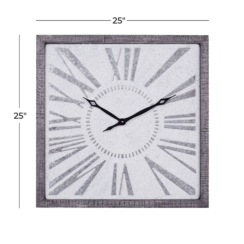 Grey Farmhouse Metal Wall Clock, 25" x 25"