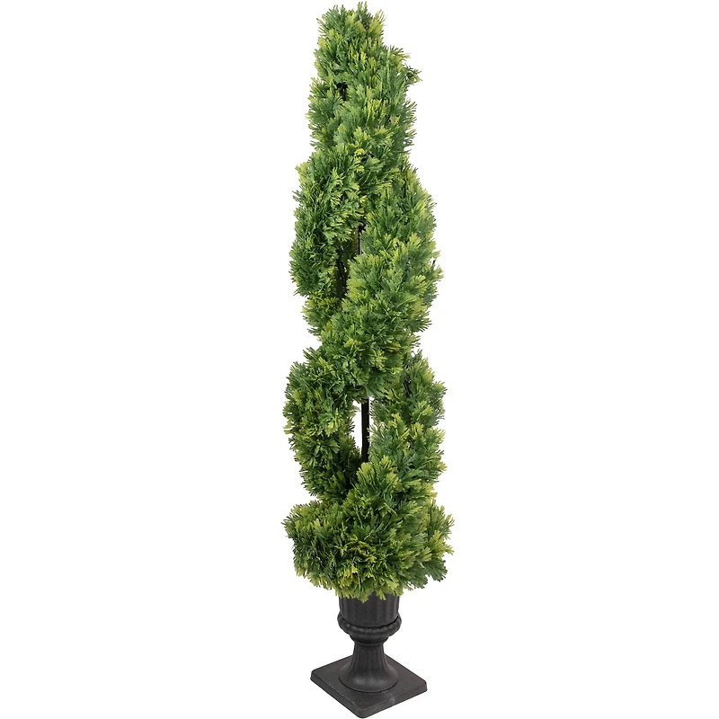 4.5ft. Unlit Artificial Cedar Double Spiral Topiary Tree in Urn Style Pot