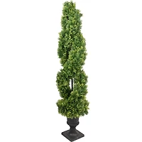 4.5ft. Unlit Artificial Cedar Double Spiral Topiary Tree in Urn Style Pot