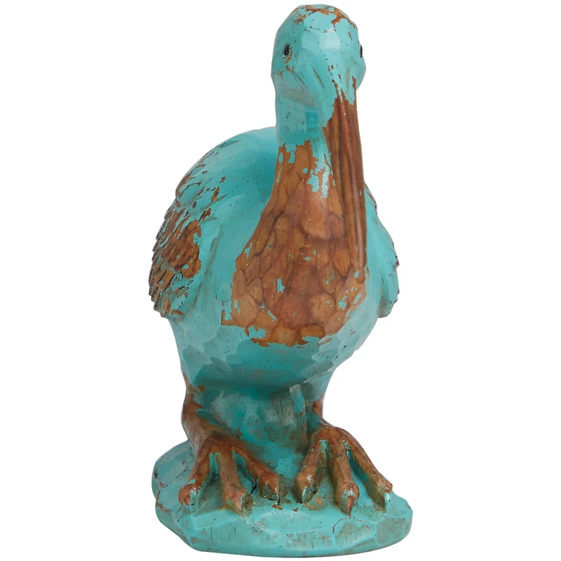 7" Teal & Brown Distressed Bird Sculpture