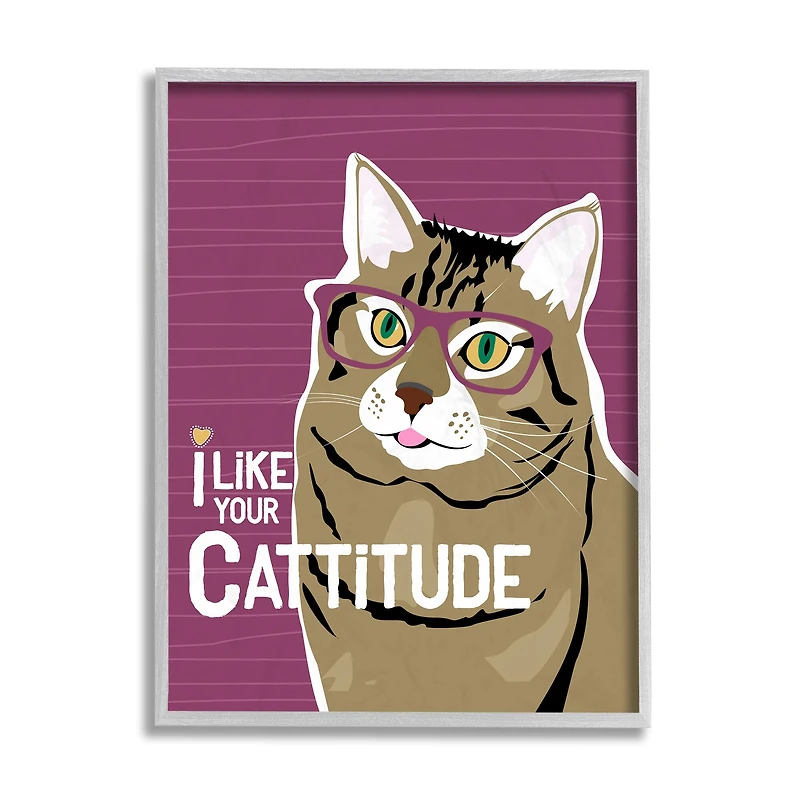 Stupell Industries Like Your Cattitude Phrase Cat With Glasses Pet in Gray Frame Wall Art