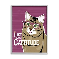Stupell Industries Like Your Cattitude Phrase Cat With Glasses Pet in Gray Frame Wall Art