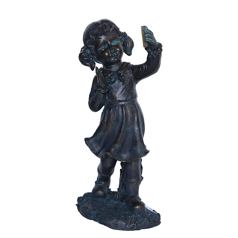 18" Distressed Black & Bronze Girl with Cell Phone Solar Powered LED Outdoor Garden Statue