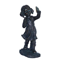 18" Distressed Black & Bronze Girl with Cell Phone Solar Powered LED Outdoor Garden Statue