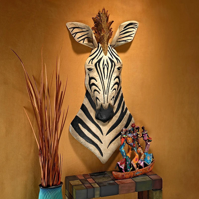 Design Toscano 32" King of the Herd Safari Zebra Metal Wall Sculpture