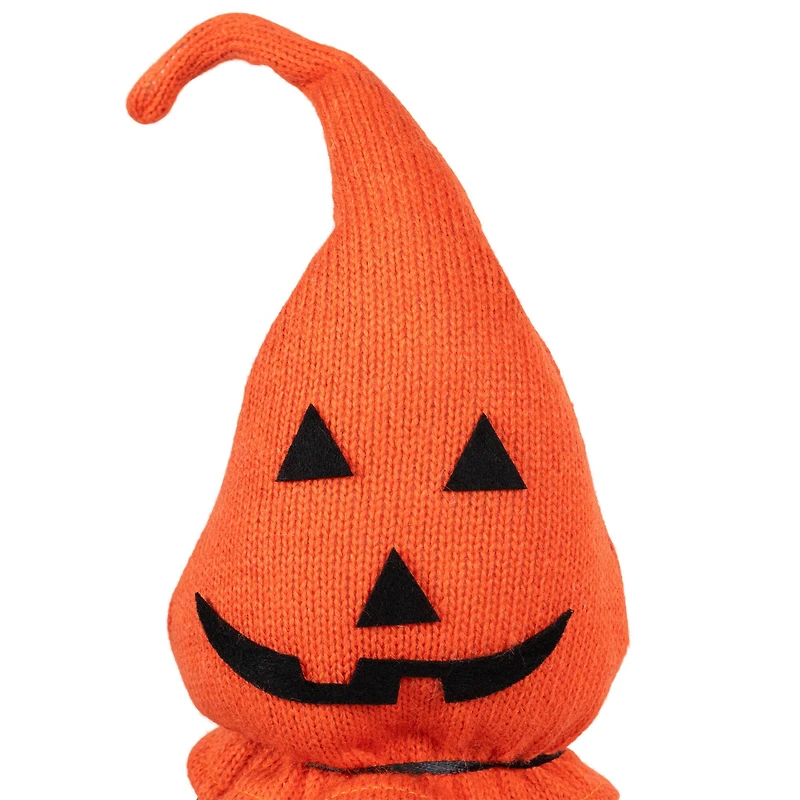 22" Halloween Jack-O-Lantern Striped Tabletop Gnome Figurine with Dangling Legs