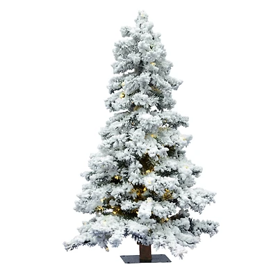 5ft. Pre-Lit Flocked Spruce Artificial Christmas Tree, Warm White Dura-Lit® LED Lights