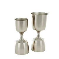 Silver Hourglass Shaped Metal Planter Set with Elevated Base