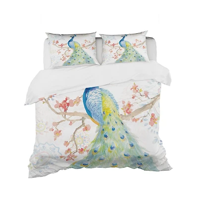 Designart 'peacocks Watercolor II' Traditional Bedding Set