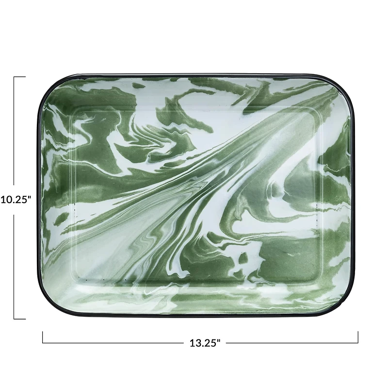 Hello Honey® 13.25" Green & White Marbled Enameled Serving Plate