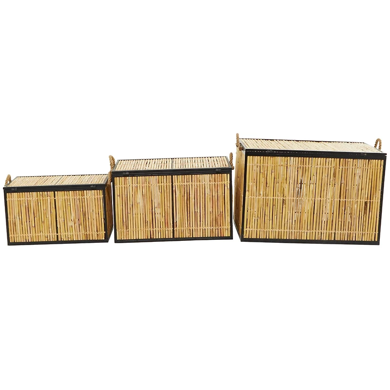 Light Brown Rattan Handmade Nesting Trunk Set of 3 25", 21", 18"