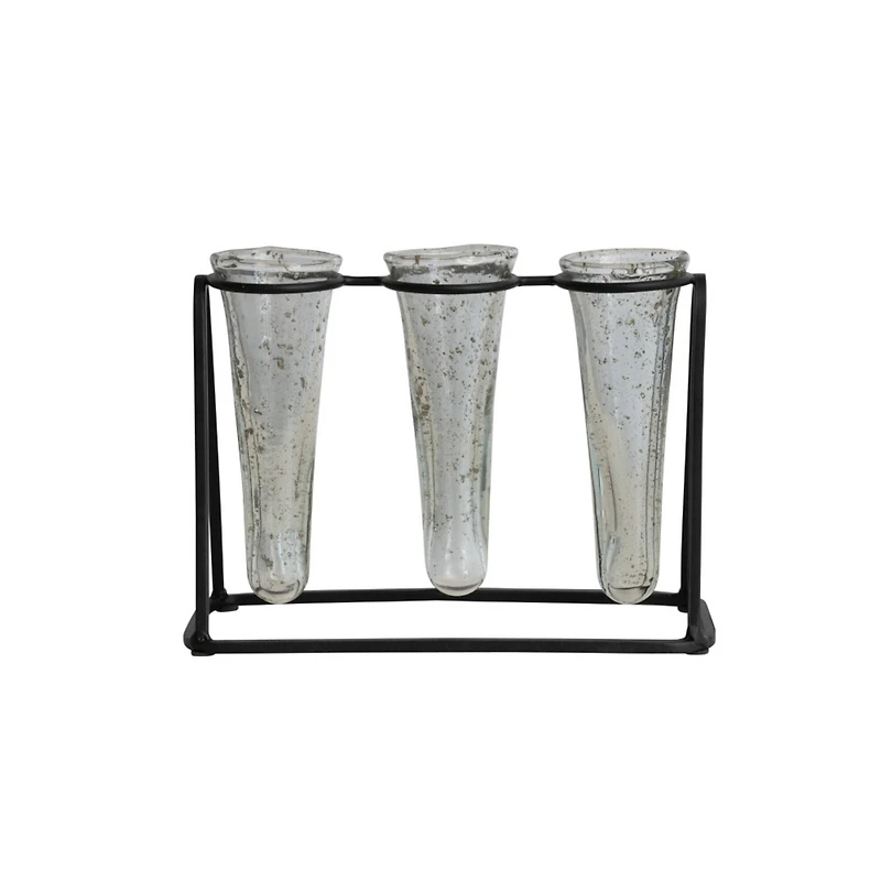 Hello Honey® Bloomingville 9" Test Tube Vases in Black Metal Stand