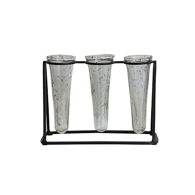 Hello Honey® Bloomingville 9" Test Tube Vases in Black Metal Stand