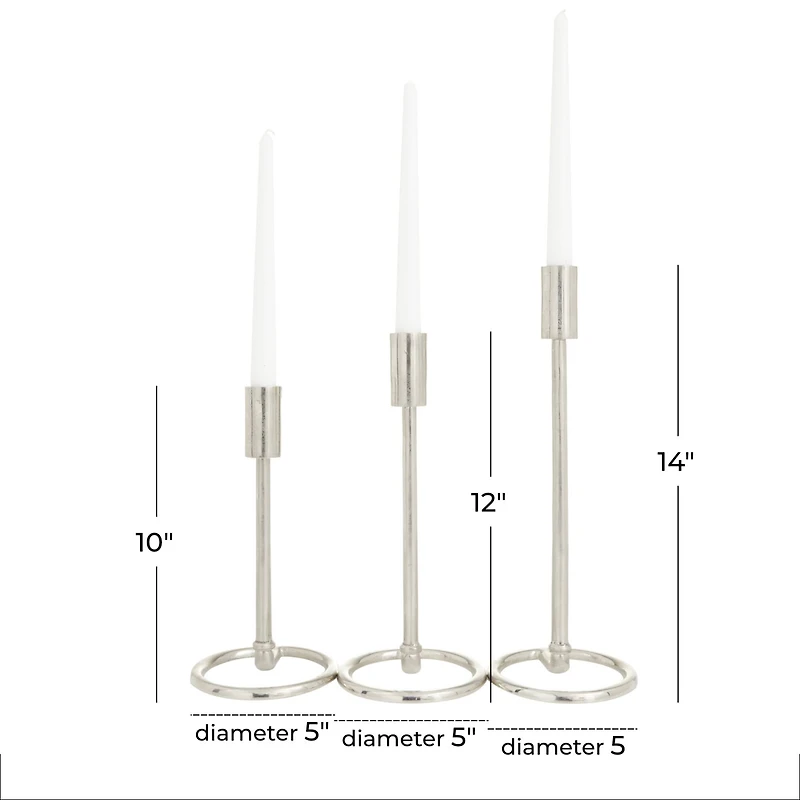 Set of 3 Silver Aluminum Contemporary Candle Holders, 14" x 5" x 5"