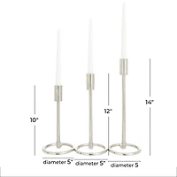 Set of 3 Silver Aluminum Contemporary Candle Holders, 14" x 5" x 5"
