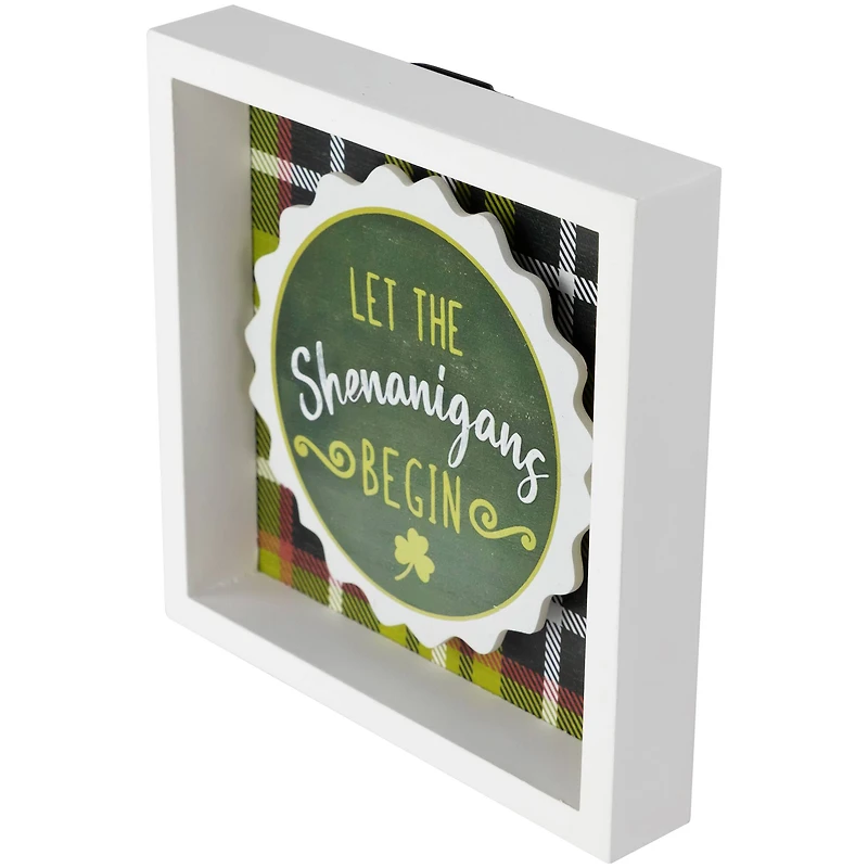 6" Green Plaid Let the Shenanigans Begin St. Patrick's Day Framed Wall Sign