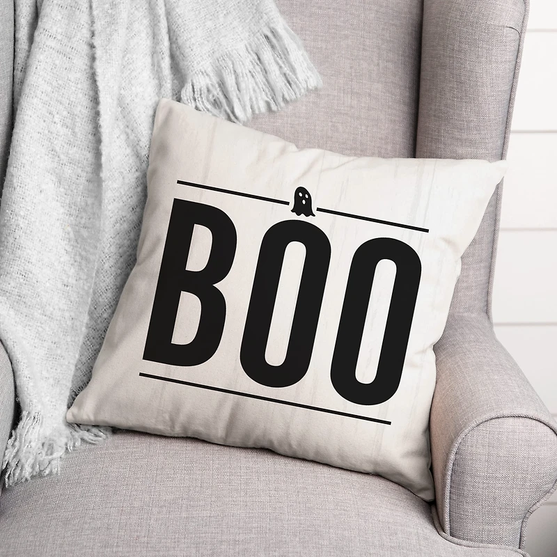Boo Ghost On Wood Throw Pillow