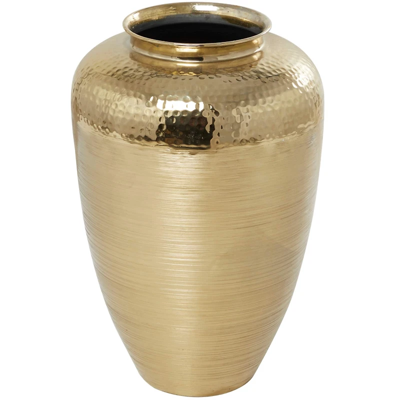 18" Gold Aluminum Brushed Vase with Hammered Top