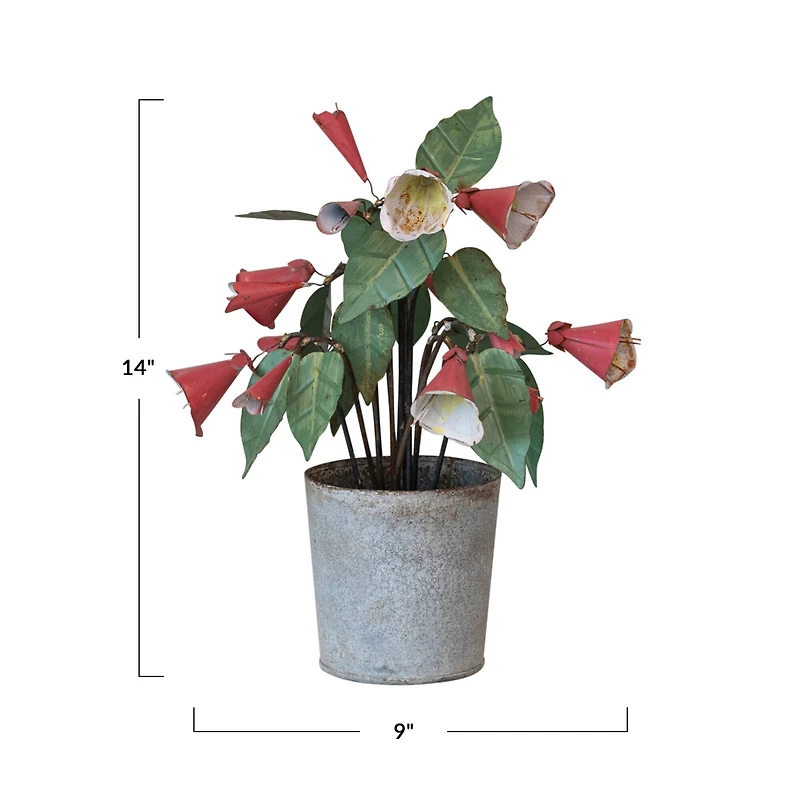 Hello Honey® 14" Pink & Green Metal Flower Pot Decor with Faux Flowers