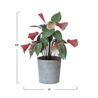 Hello Honey® 14" Pink & Green Metal Flower Pot Decor with Faux Flowers