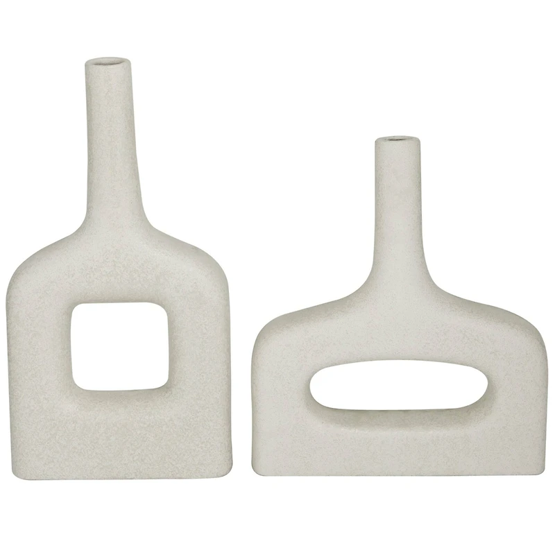 CosmoLiving by Cosmopolitan White Ceramic Donut Shaped Vase Set of 2 16", 13"