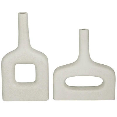 CosmoLiving by Cosmopolitan White Ceramic Donut Shaped Vase Set of 2 16", 13"