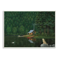 Stupell Industries Log Cabin Lakehouse Scene Pet Dogs Tree Forest Wall Plaque
