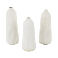 White Metal Textured Decorative Vase with Honeycomb Pattern Set