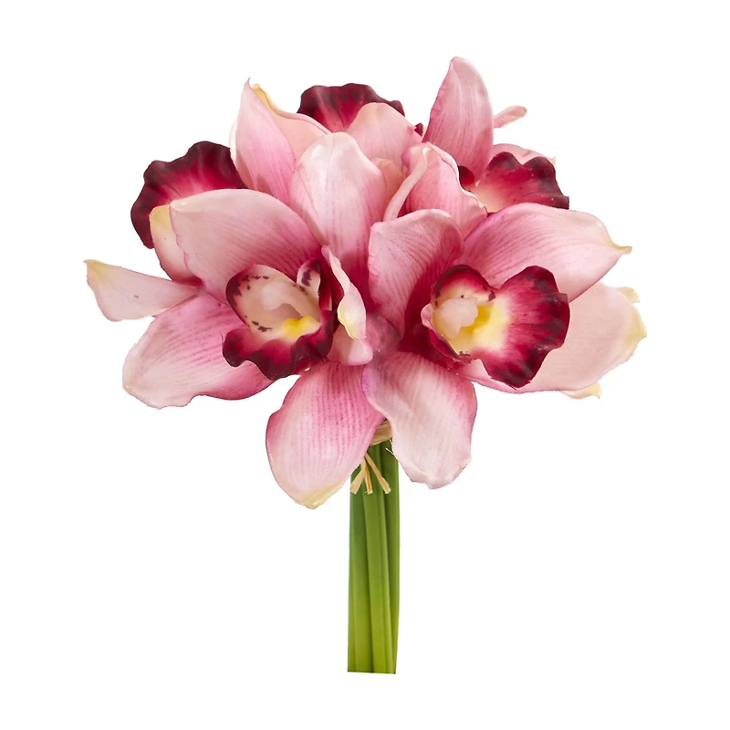 9" Cymbidium Orchid Artificial Flower Bundle (Set of 6