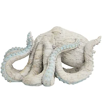 11" Beige Textured Octopus Sculpture with Light Blue Tentacles