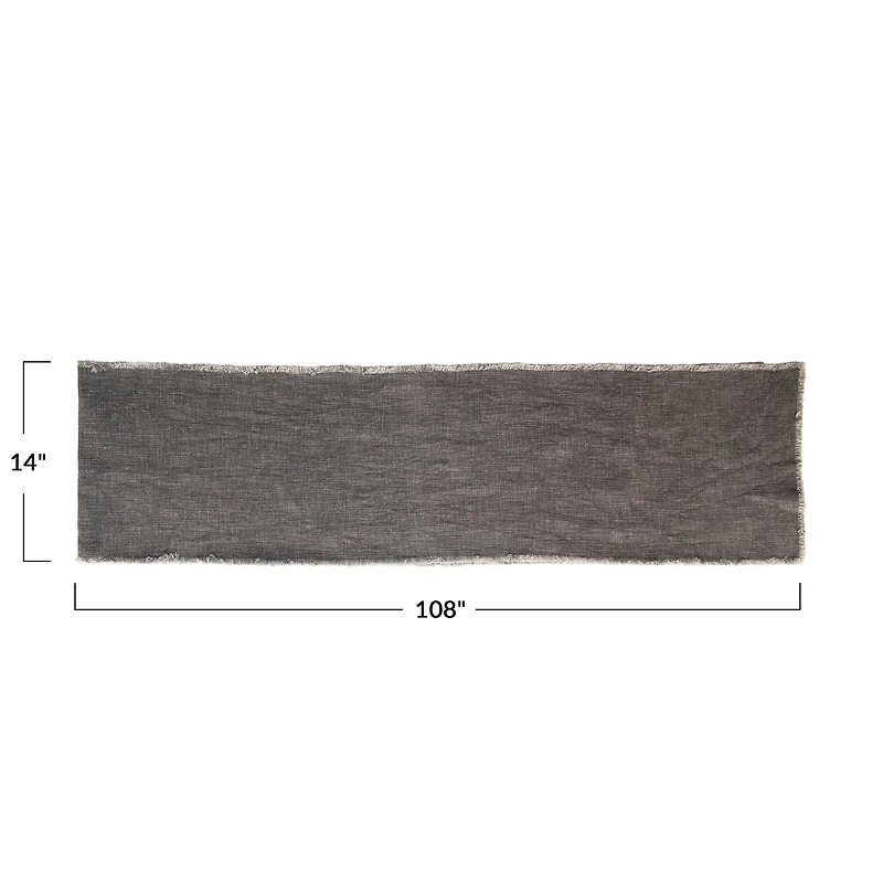 Hello Honey® 108" Gray Linen-Blend Table Runner with Frayed Edges