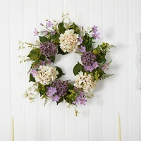 24'' White & Purple Hydrangea with Berry Wreath