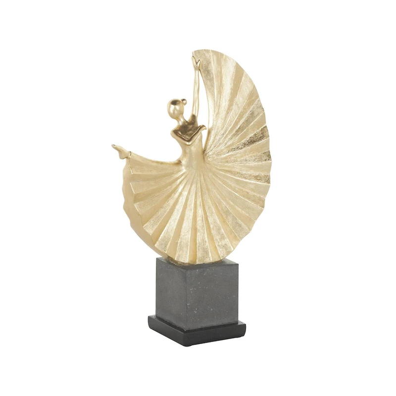 Gold Polystone Dancer Ballet Sculpture with Elevated Black Base