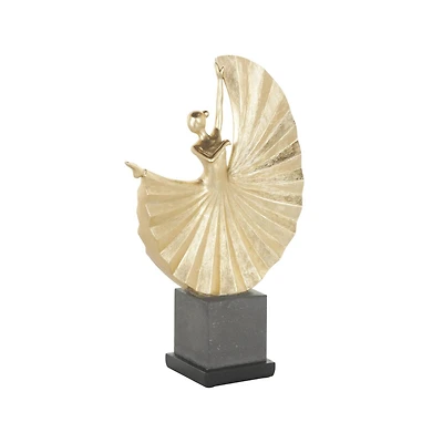 Gold Polystone Dancer Ballet Sculpture with Elevated Black Base