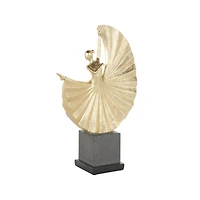 Gold Polystone Dancer Ballet Sculpture with Elevated Black Base