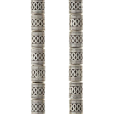 12 Pack:  Silver Snake Carved Metal Tube Beads, 9mm by Bead Landing™